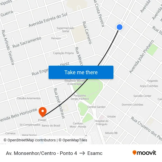 Av. Monsenhor/Centro - Ponto 4 to Esamc map