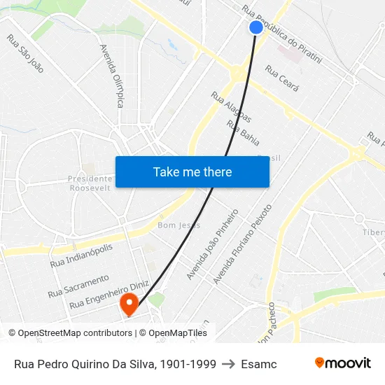 Rua Pedro Quirino Da Silva, 1901-1999 to Esamc map