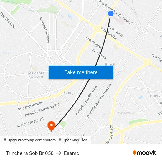 Trincheira Sob Br 050 to Esamc map
