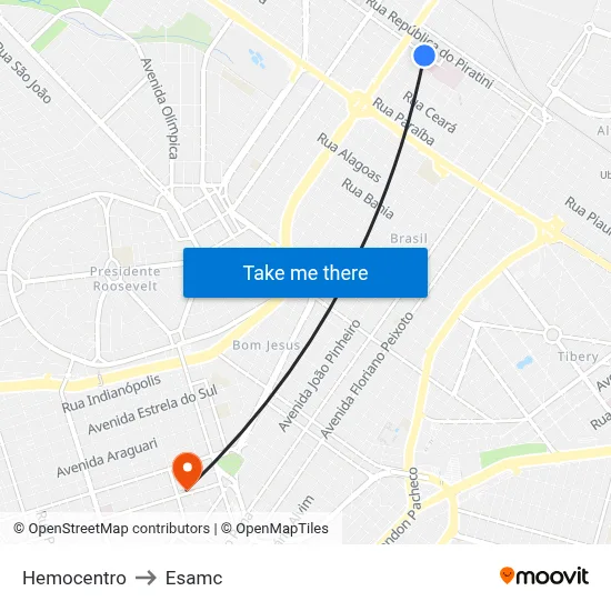 Hemocentro to Esamc map