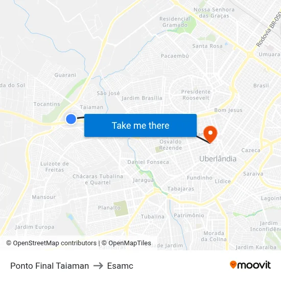 Ponto Final Taiaman to Esamc map