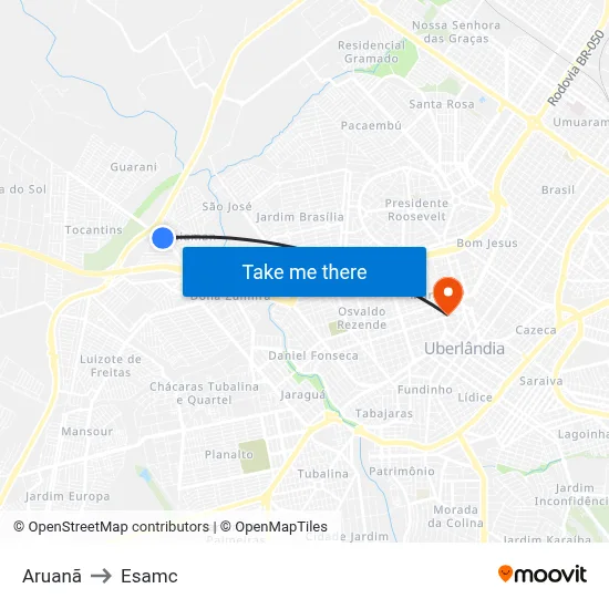 Aruanã to Esamc map