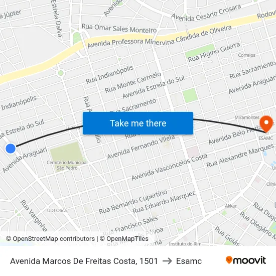 Avenida Marcos De Freitas Costa, 1501 to Esamc map