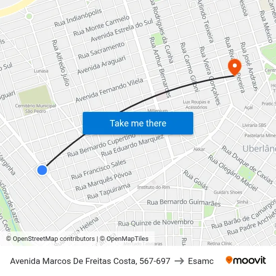 Avenida Marcos De Freitas Costa, 567-697 to Esamc map