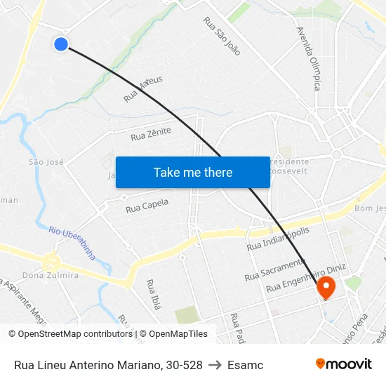 Rua Lineu Anterino Mariano, 30-528 to Esamc map