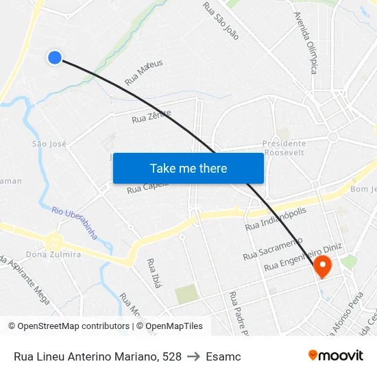Rua Lineu Anterino Mariano, 528 to Esamc map