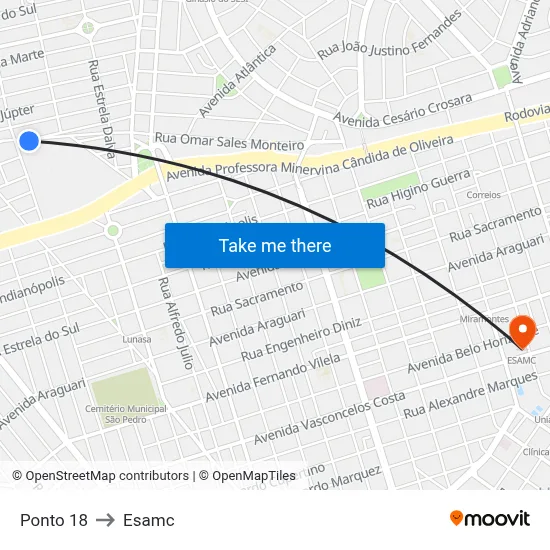 Ponto 18 to Esamc map