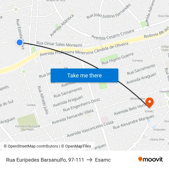 Rua Eurípedes Barsanulfo, 97-111 to Esamc map