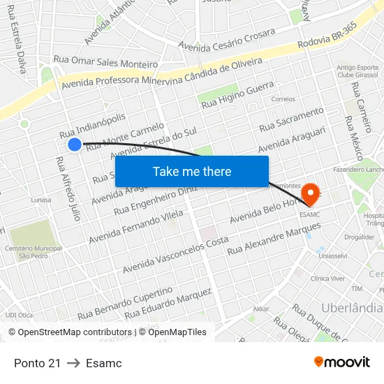 Ponto 21 to Esamc map