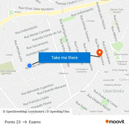 Ponto 23 to Esamc map