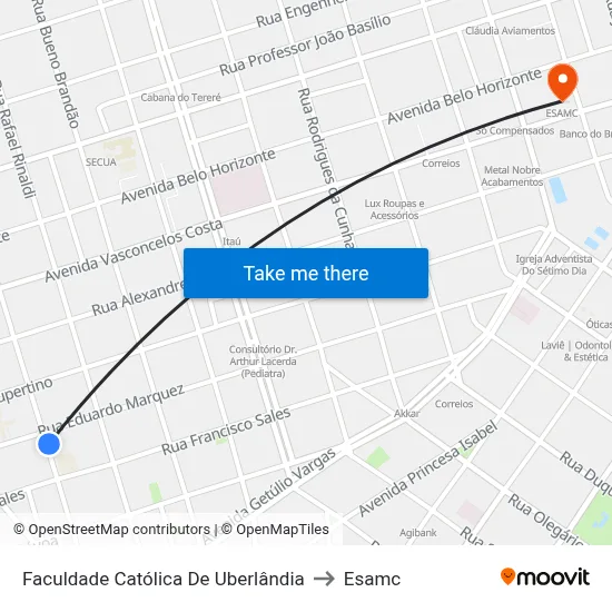 Faculdade Católica De Uberlândia to Esamc map