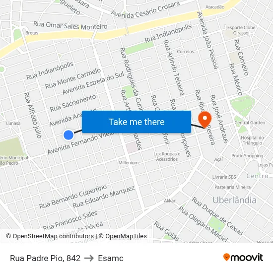 Rua Padre Pio, 842 to Esamc map
