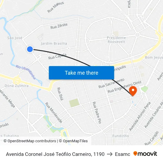 Avenida Coronel José Teófilo Carneiro, 1190 to Esamc map