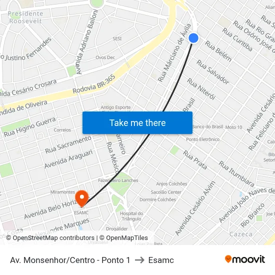 Av. Monsenhor/Centro - Ponto 1 to Esamc map