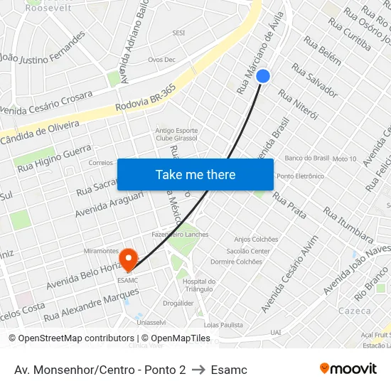 Av. Monsenhor/Centro - Ponto 2 to Esamc map