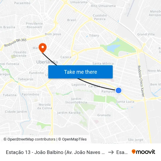Estação 13 - João Balbino (Av. João Naves De Ávila) to Esamc map
