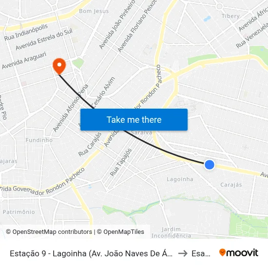 Estação 9 - Lagoinha (Av. João Naves De Ávila) to Esamc map