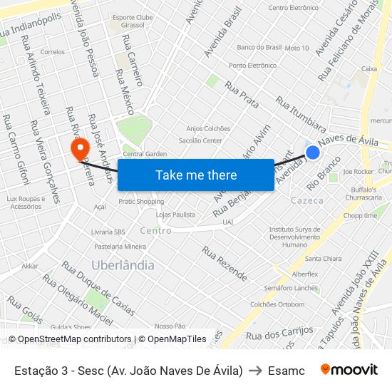 Estação 3 - Sesc (Av. João Naves De Ávila) to Esamc map