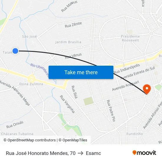 Rua José Honorato Mendes, 70 to Esamc map