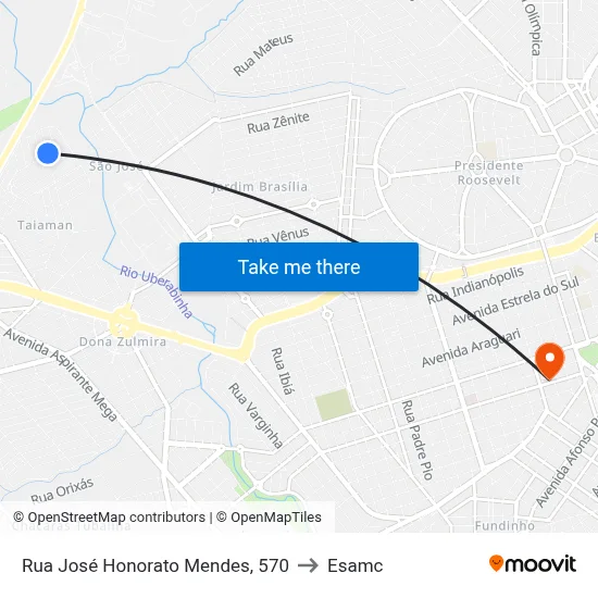 Rua José Honorato Mendes, 570 to Esamc map