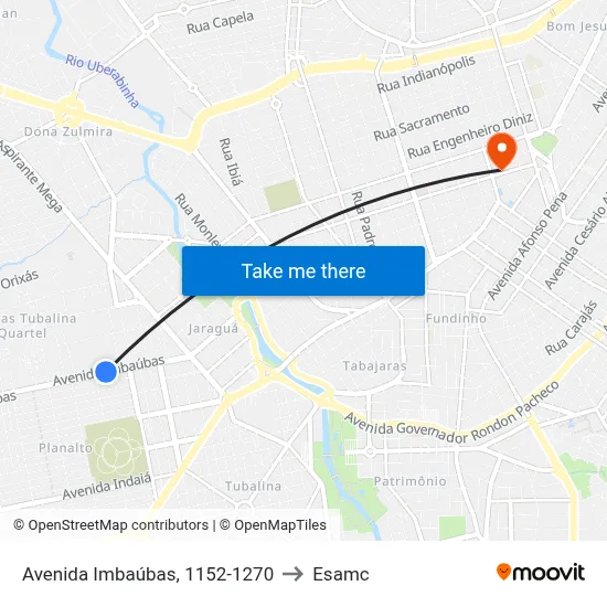 Avenida Imbaúbas, 1152-1270 to Esamc map