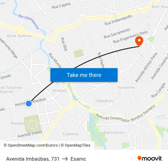 Avenida Imbaúbas, 731 to Esamc map