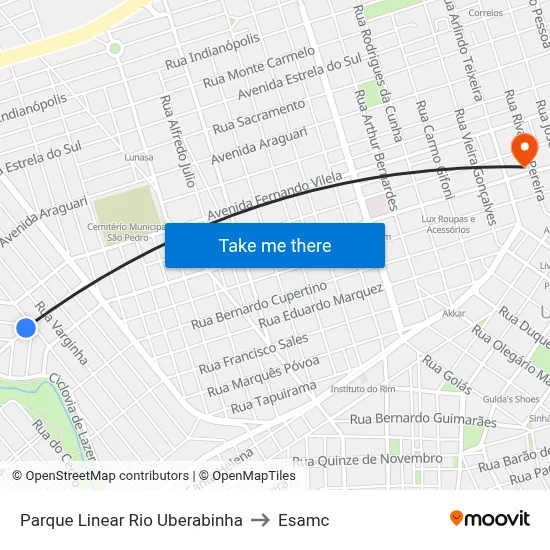 Parque Linear Rio Uberabinha to Esamc map