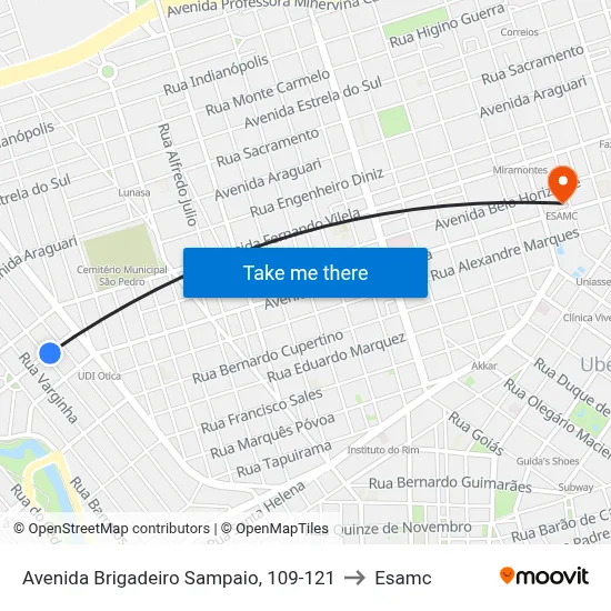 Avenida Brigadeiro Sampaio, 109-121 to Esamc map