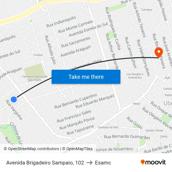 Avenida Brigadeiro Sampaio, 102 to Esamc map