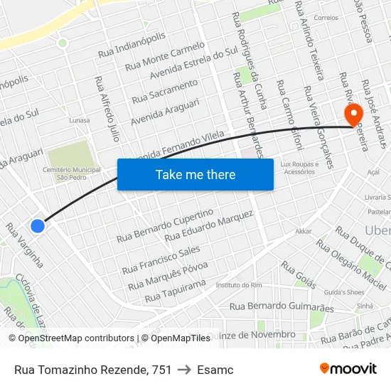 Rua Tomazinho Rezende, 751 to Esamc map