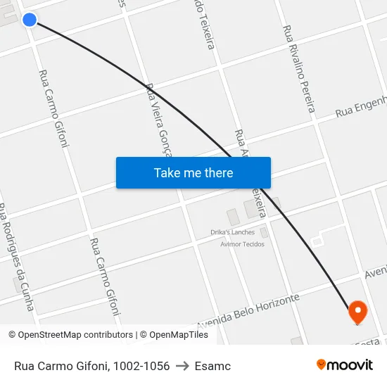 Rua Carmo Gifoni, 1002-1056 to Esamc map