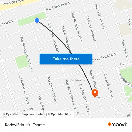 Rodoviária to Esamc map