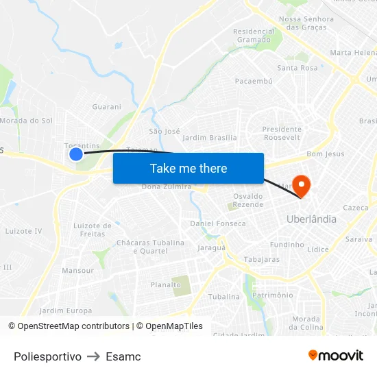 Poliesportivo to Esamc map