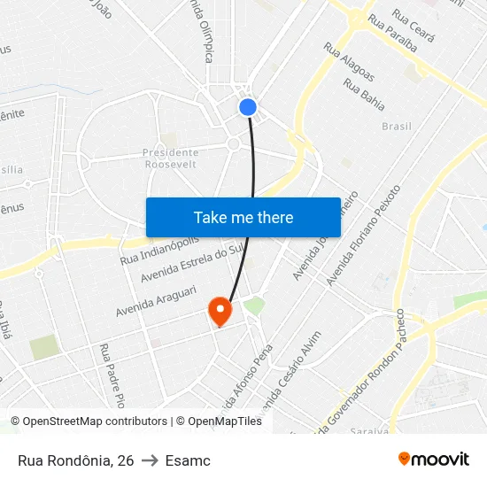 Rua Rondônia, 26 to Esamc map