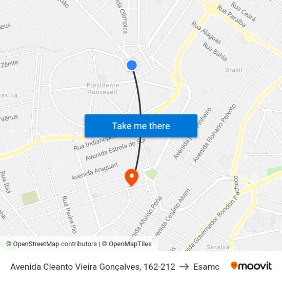Avenida Cleanto Vieira Gonçalves, 162-212 to Esamc map