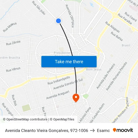 Avenida Cleanto Vieira Gonçalves, 972-1006 to Esamc map