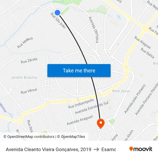Avenida Cleanto Vieira Gonçalves, 2019 to Esamc map