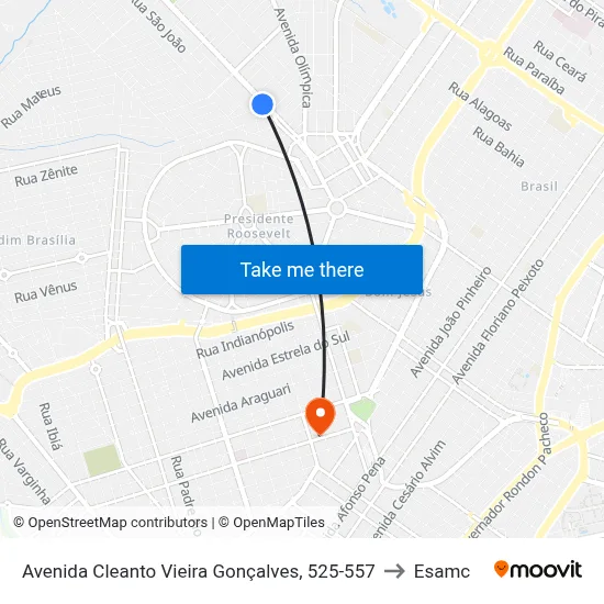 Avenida Cleanto Vieira Gonçalves, 525-557 to Esamc map