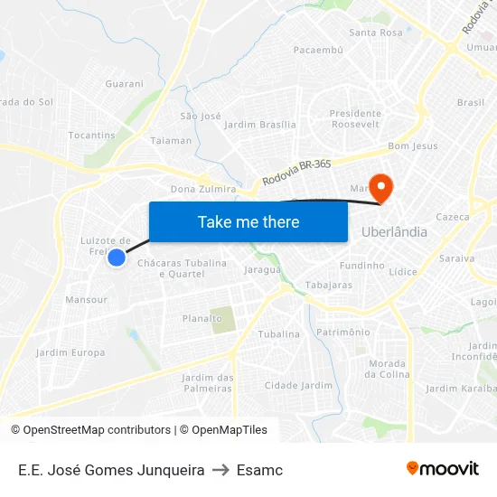 E.E. José Gomes Junqueira to Esamc map