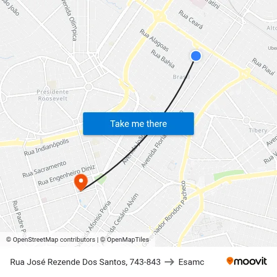 Rua José Rezende Dos Santos, 743-843 to Esamc map