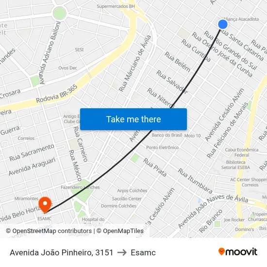Avenida João Pinheiro, 3151 to Esamc map