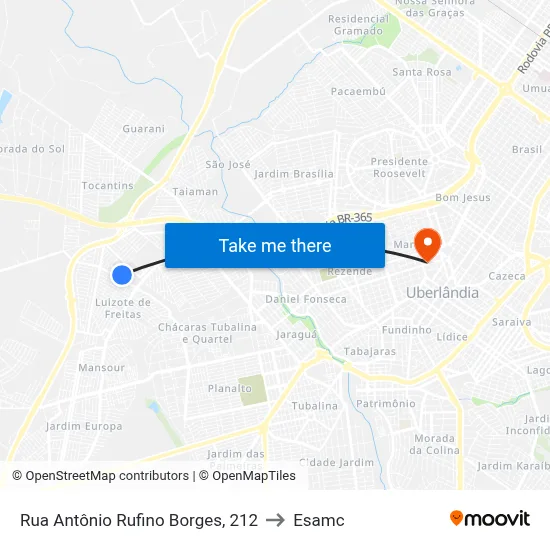 Rua Antônio Rufino Borges, 212 to Esamc map