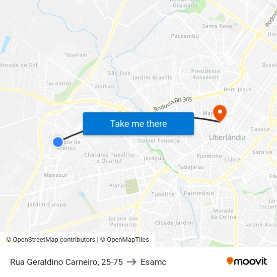 Rua Geraldino Carneiro, 25-75 to Esamc map