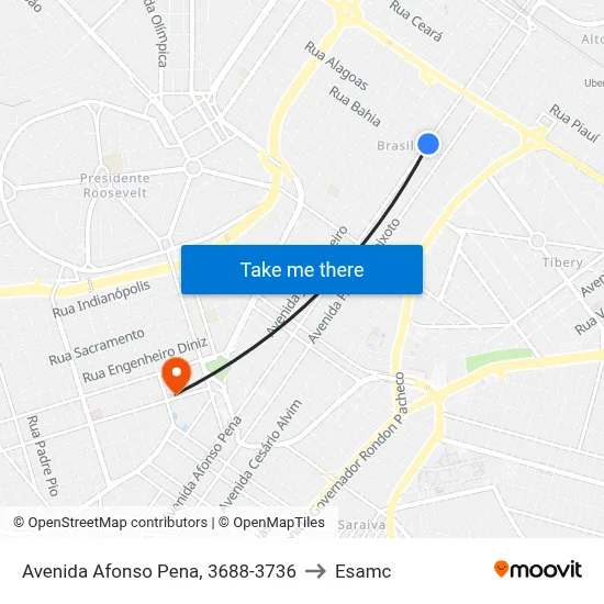 Avenida Afonso Pena, 3688-3736 to Esamc map