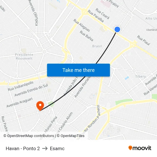 Havan - Ponto 2 to Esamc map