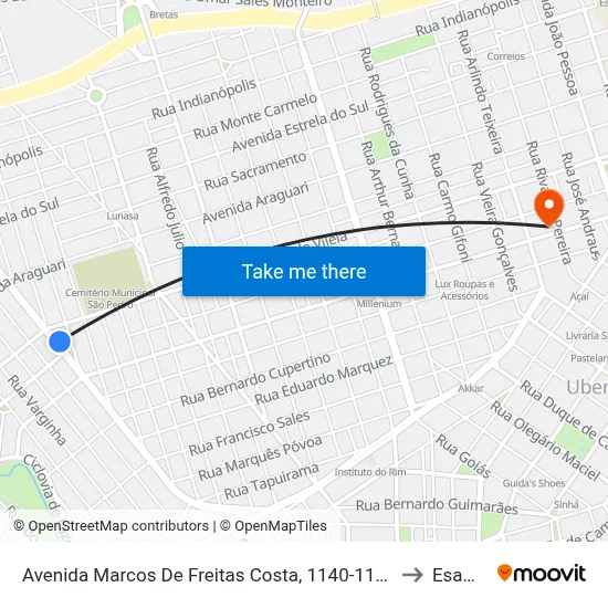 Avenida Marcos De Freitas Costa, 1140-1148 to Esamc map
