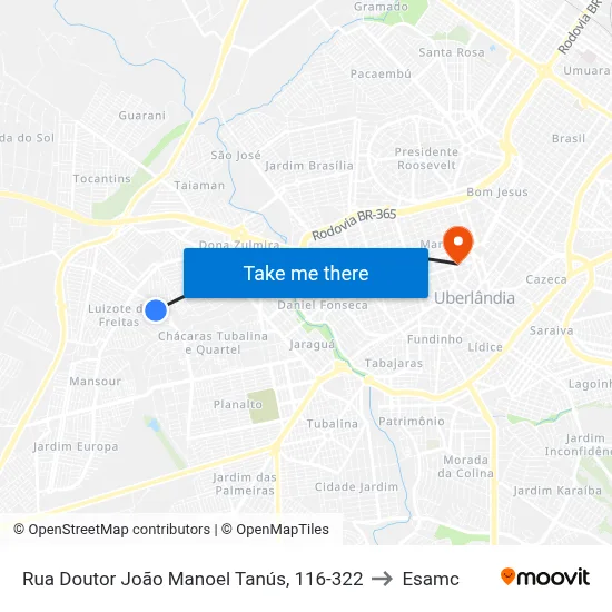 Rua Doutor João Manoel Tanús, 116-322 to Esamc map