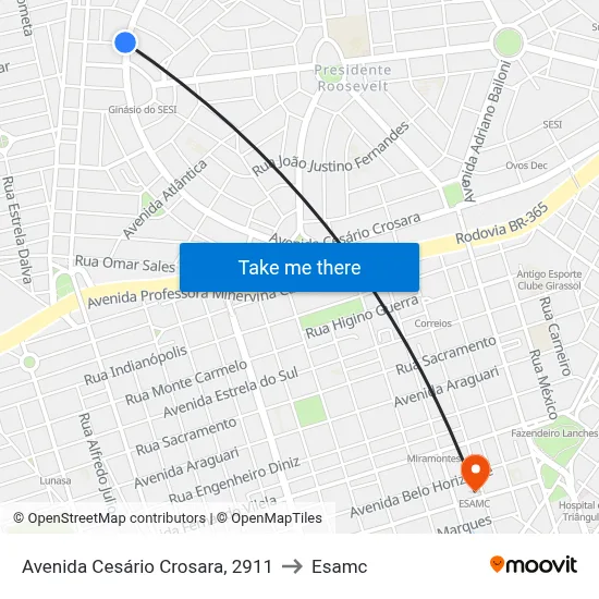 Avenida Cesário Crosara, 2911 to Esamc map