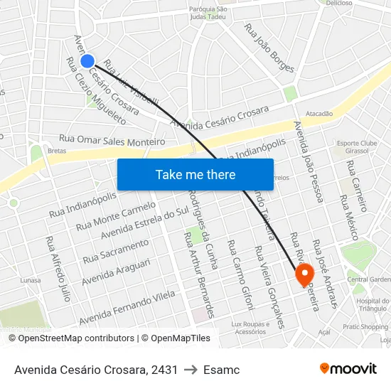 Avenida Cesário Crosara, 2431 to Esamc map