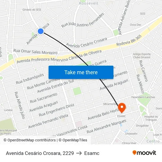 Avenida Cesário Crosara, 2229 to Esamc map